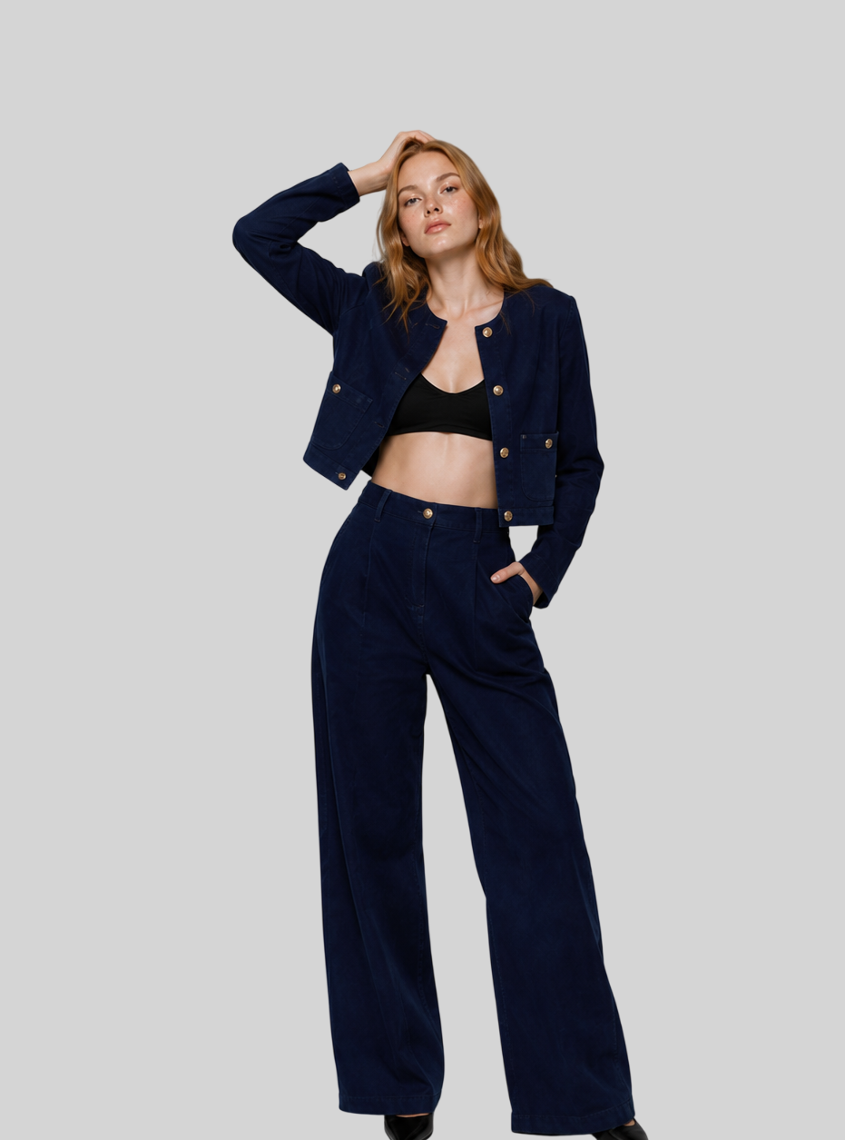 Damen Casual Hosen Set – Wide Leg Streetwear Zweiteiler