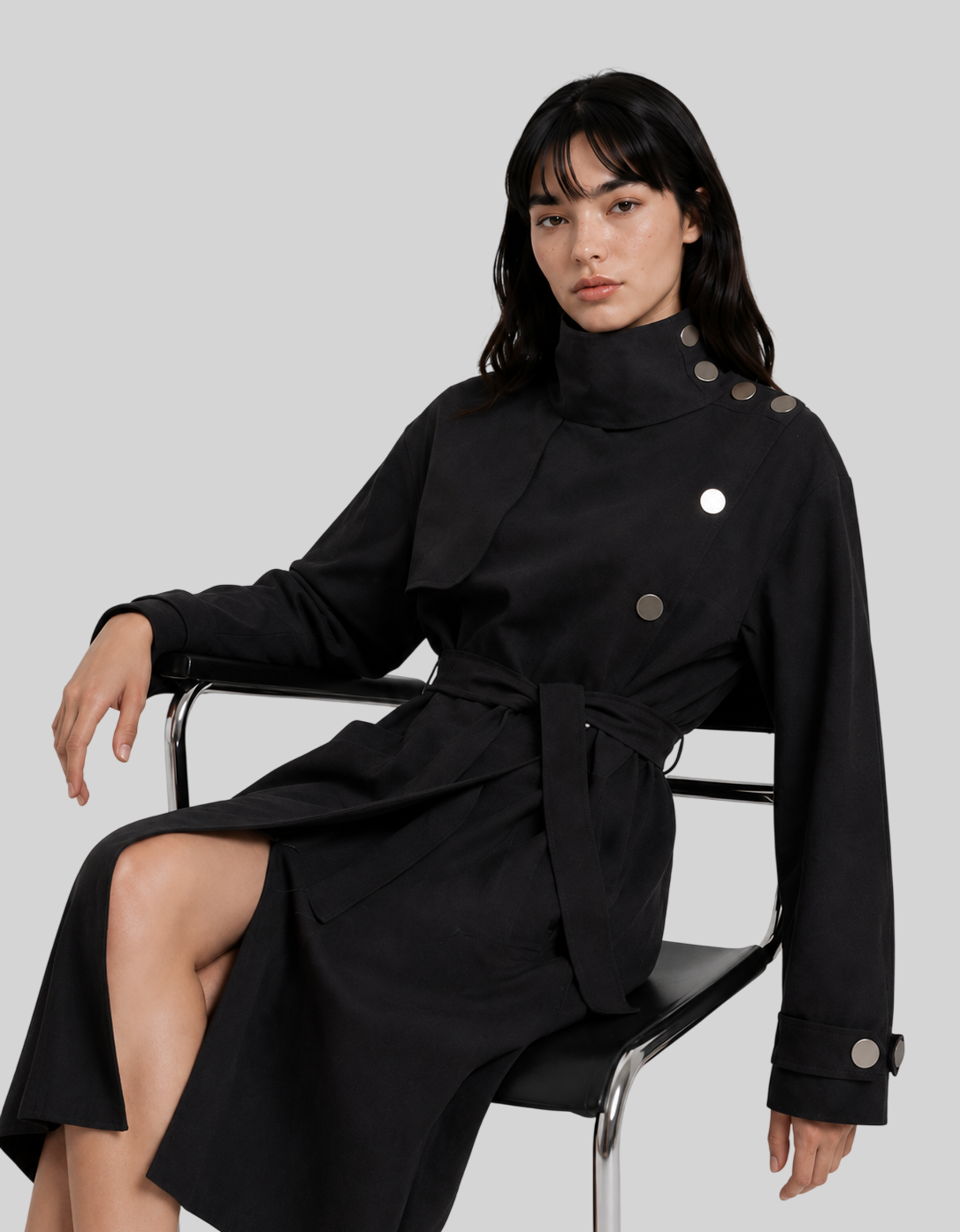Eleganter Damen Trenchcoat – Langer Mantel mit Stehkragen