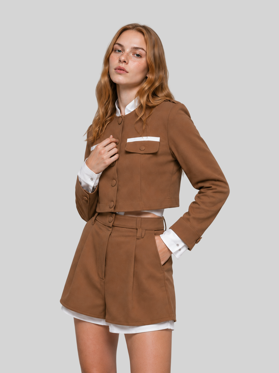Elegantes Tweed-Set mit Blazer und Shorts für Damen