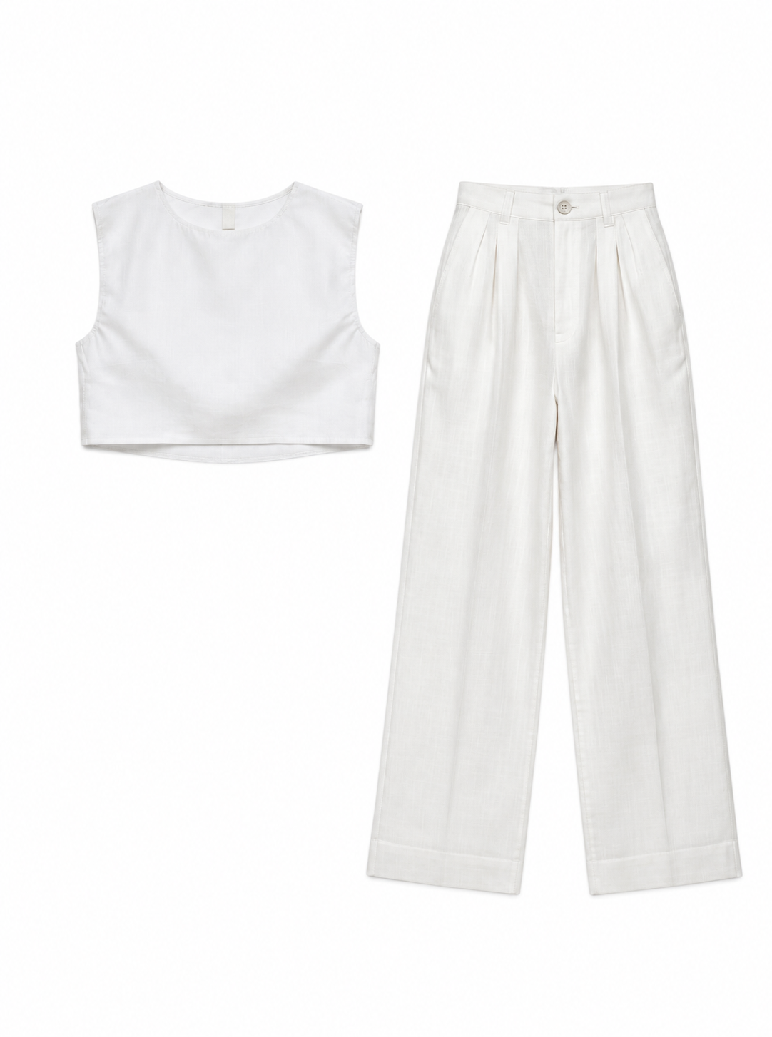 Damen Sommer-Set aus Baumwolle & Leinen – Weste & Lange Hose, 2-teilig