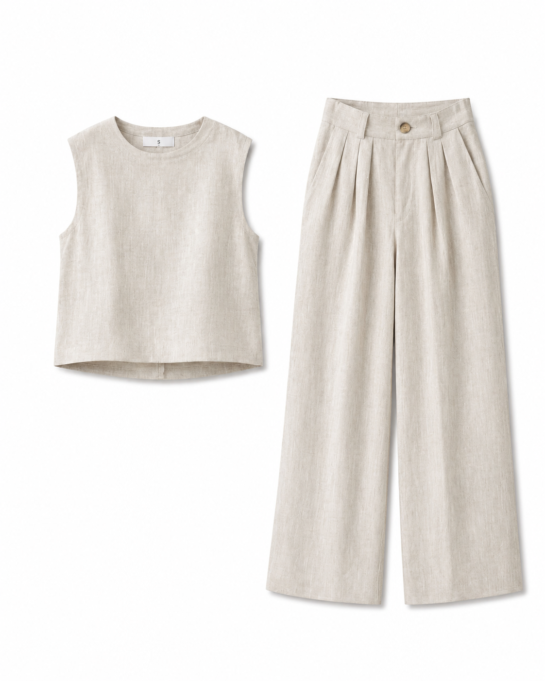 Damen Sommer-Set aus Baumwolle & Leinen – Weste & Lange Hose, 2-teilig