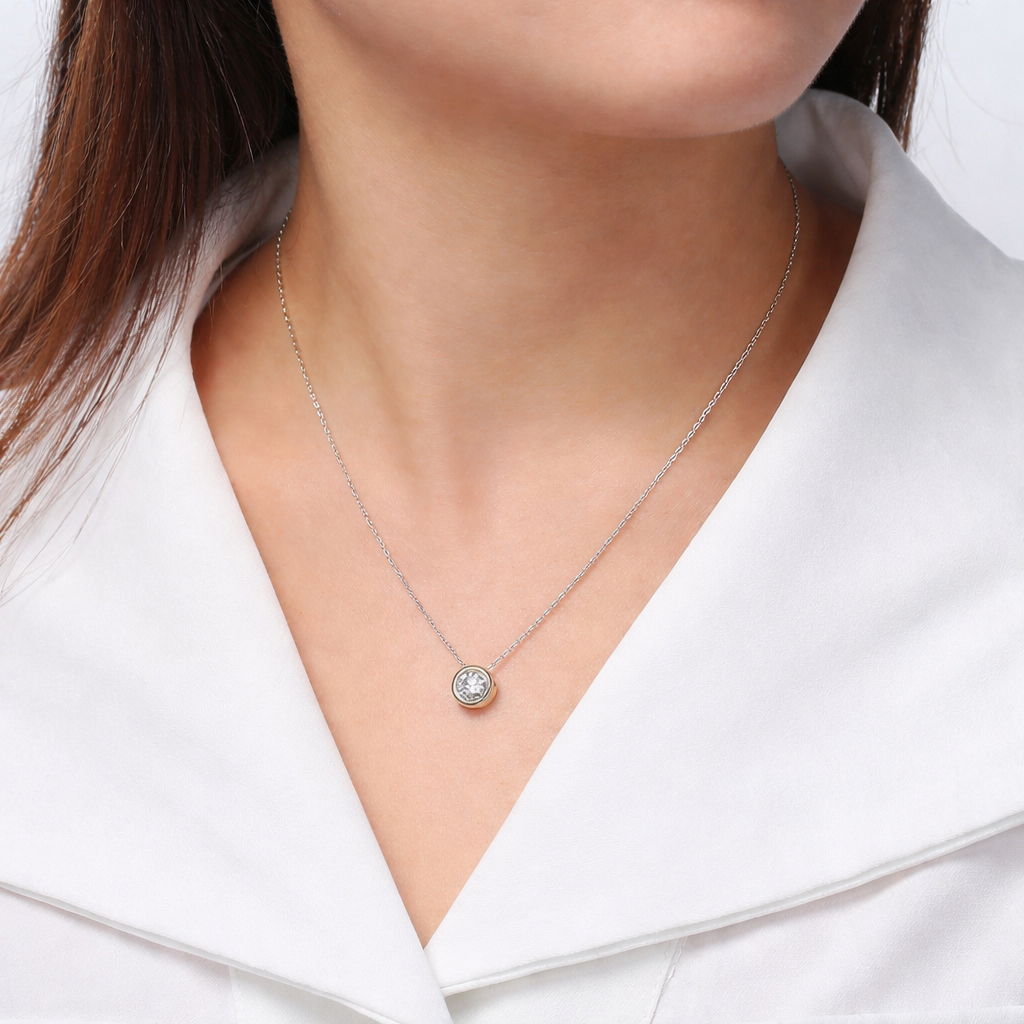 Damen 925 Sterling Silber Halskette – Funkelnder Zirkonia Solitär Anhänger, vergoldet oder platinbeschichtet