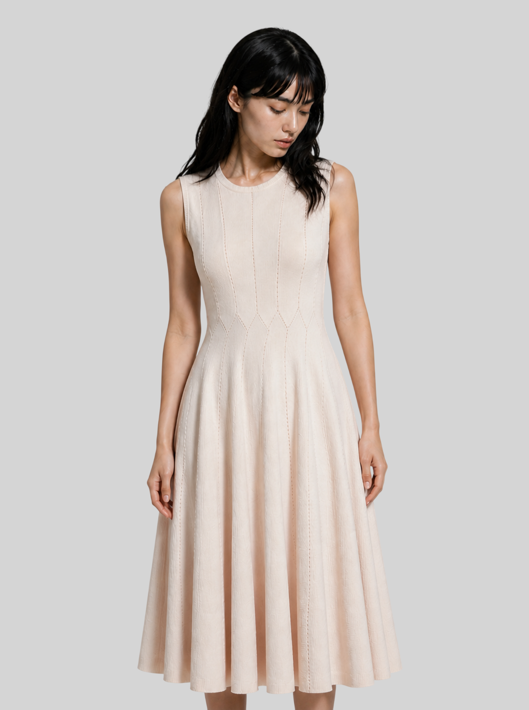 Damen Kleid Slim Fit – Ärmellos, Rundhals, Hohe Taille, Minimalistisch