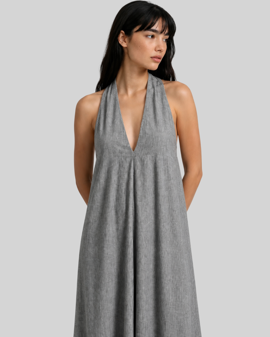 Elegantes Damen Neckholder Kleid – Rückenfreies Midikleid