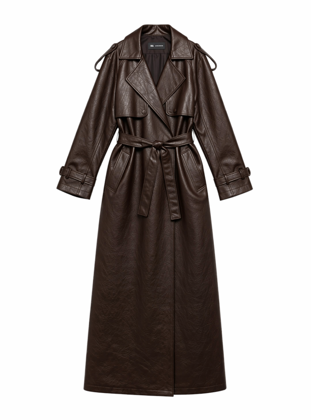 Eleganter Extra-Langer Damen Trenchcoat in Lederoptik