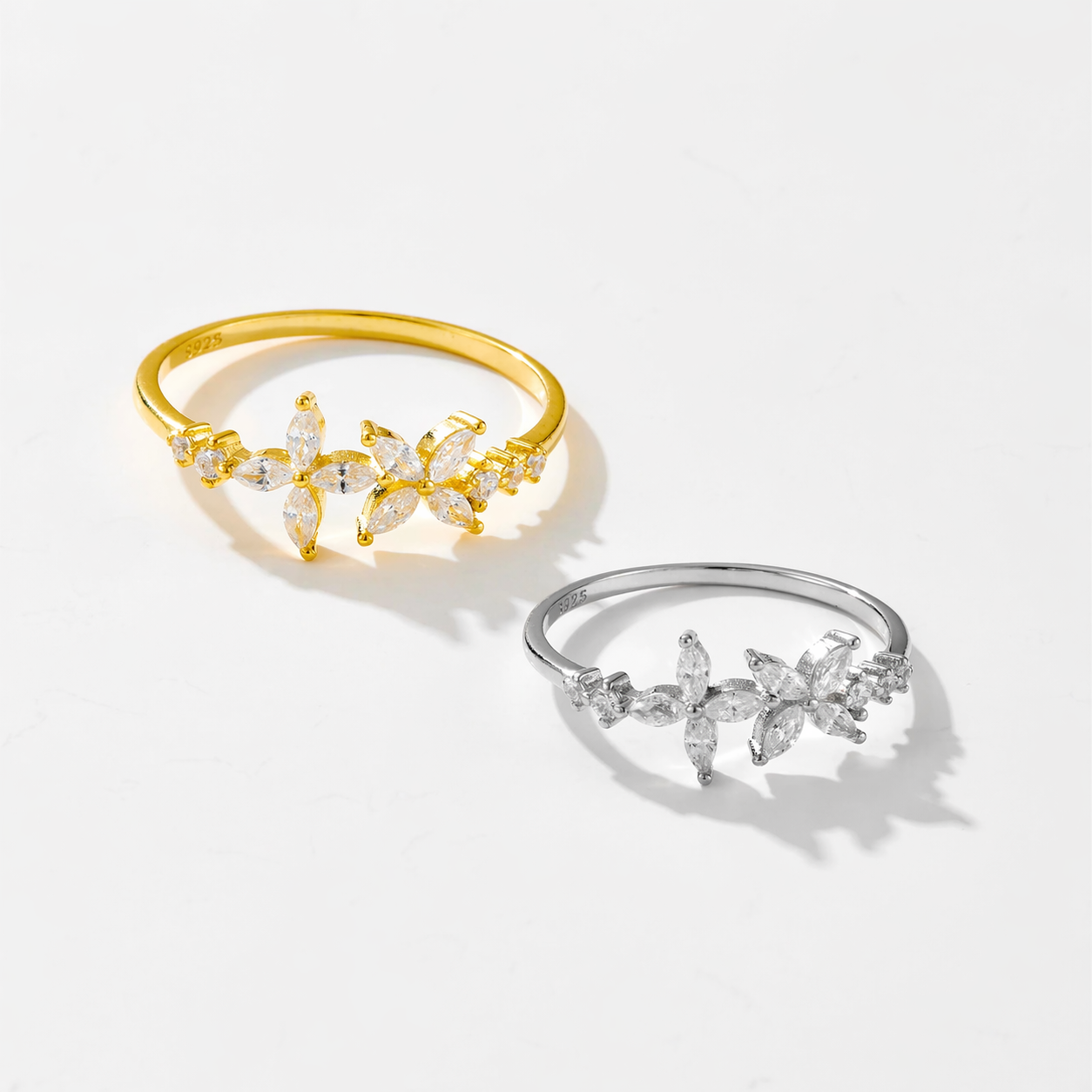 Zarter 925 Silber Ring mit floralem Design & Zirkonia – Vergoldet oder Platinbeschichtet | Feminin & Elegant