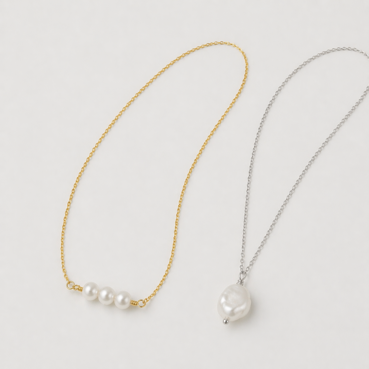 Elegante Damen Perlenkette – 925 Sterling Silber mit Naturperlen, vergoldet oder platinbeschichtet
