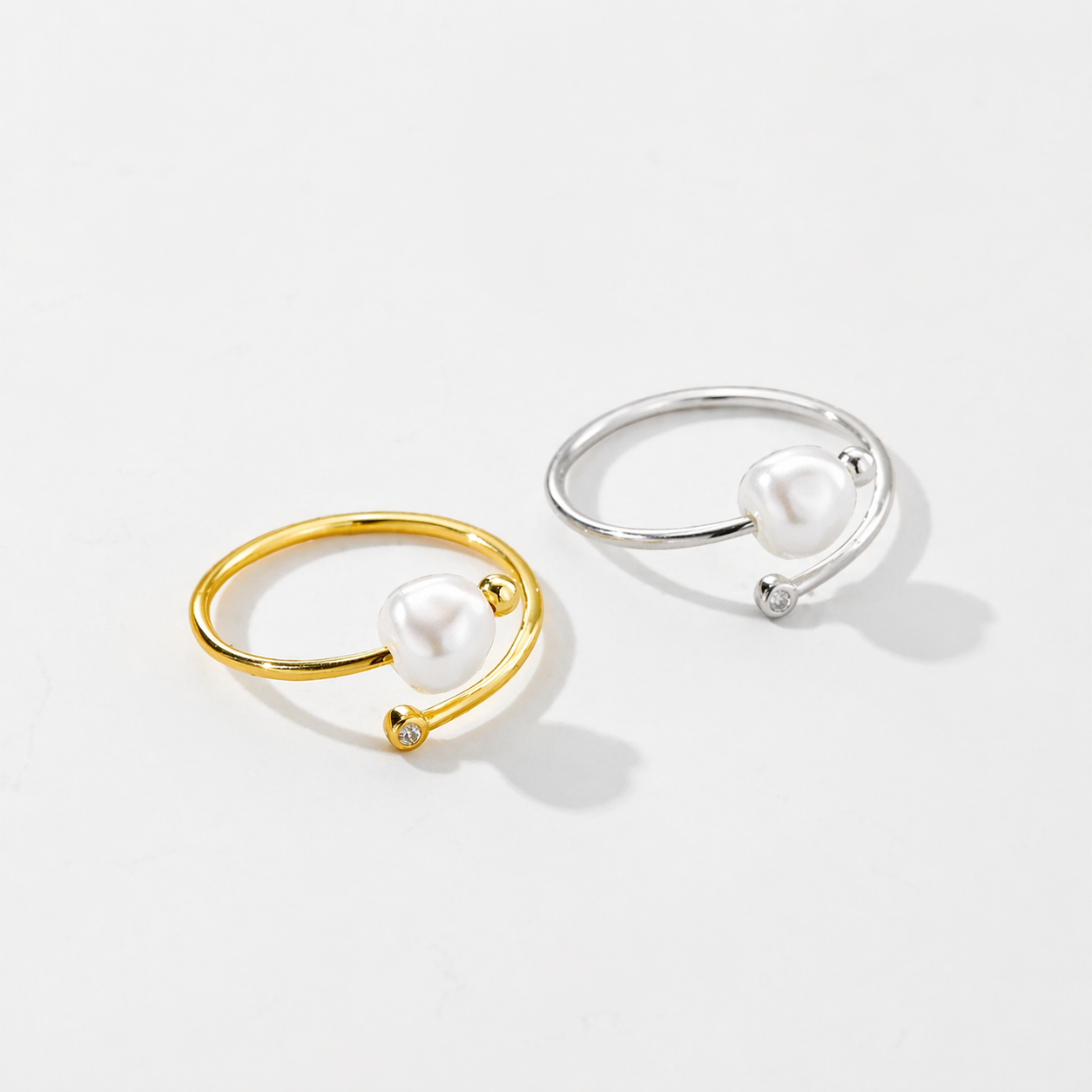 925 Sterling Silber Ring mit Perle und Zirkonia – Verstellbare Größe | Vergoldet oder Platinbeschichtet | Klassisch & Elegant