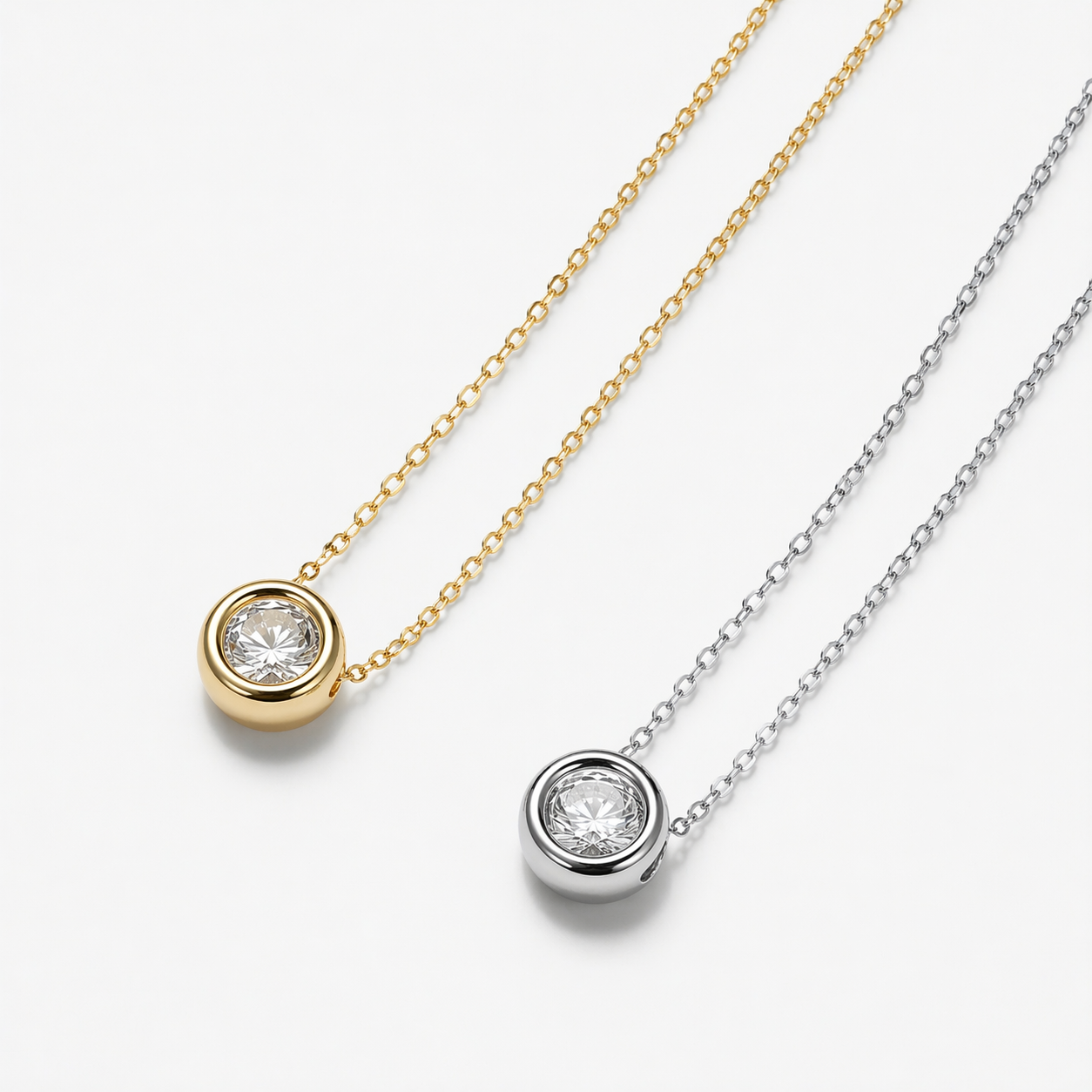 Damen 925 Sterling Silber Halskette – Funkelnder Zirkonia Solitär Anhänger, vergoldet oder platinbeschichtet