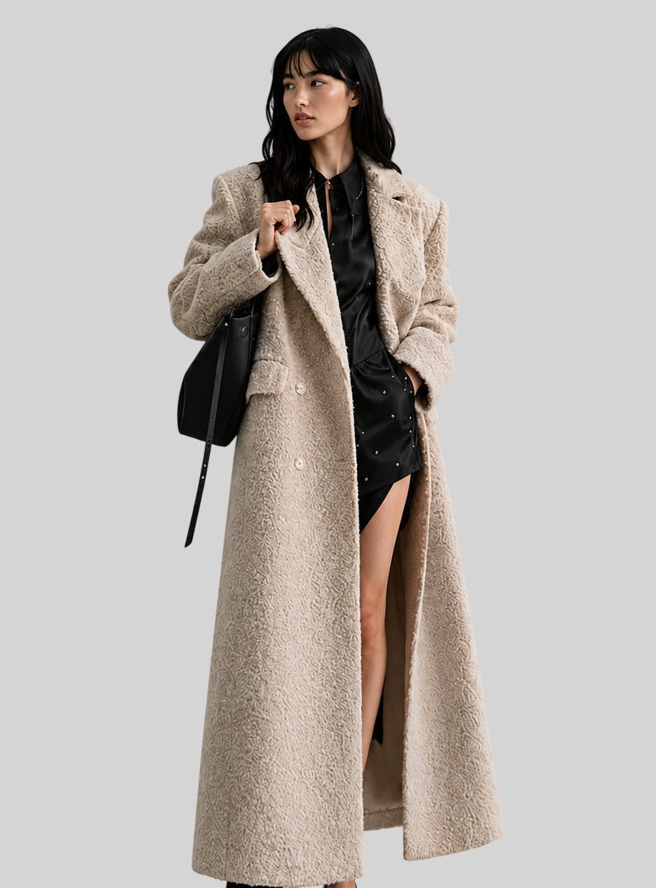 Luxuriöser Extra Langer Damen Wollmantel – Eleganter Wintermantel