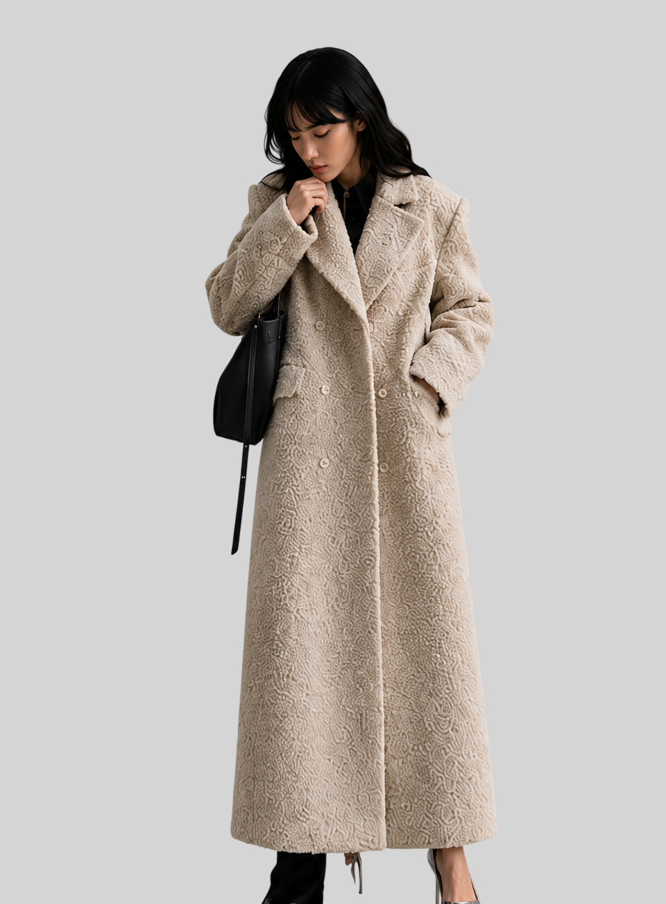 Luxuriöser Extra Langer Damen Wollmantel – Eleganter Wintermantel