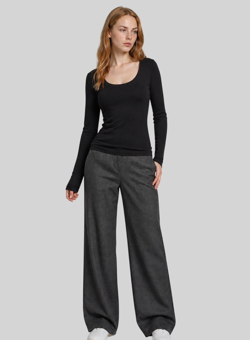 Elegante Damen Hose aus Wollstoff – High Waist & Weites Bein