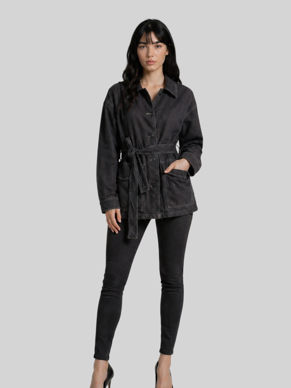 Damen Denim Jacke mit Gürtel – Casual Jeansjacke mit Reverskragen