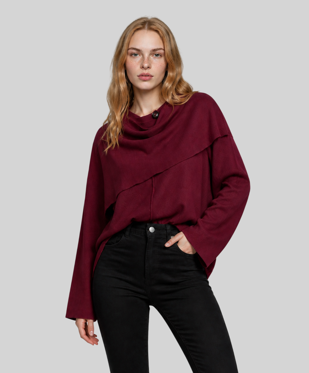 Eleganter Damen Cape Mantel – Strick Poncho mit Schal-Kragen