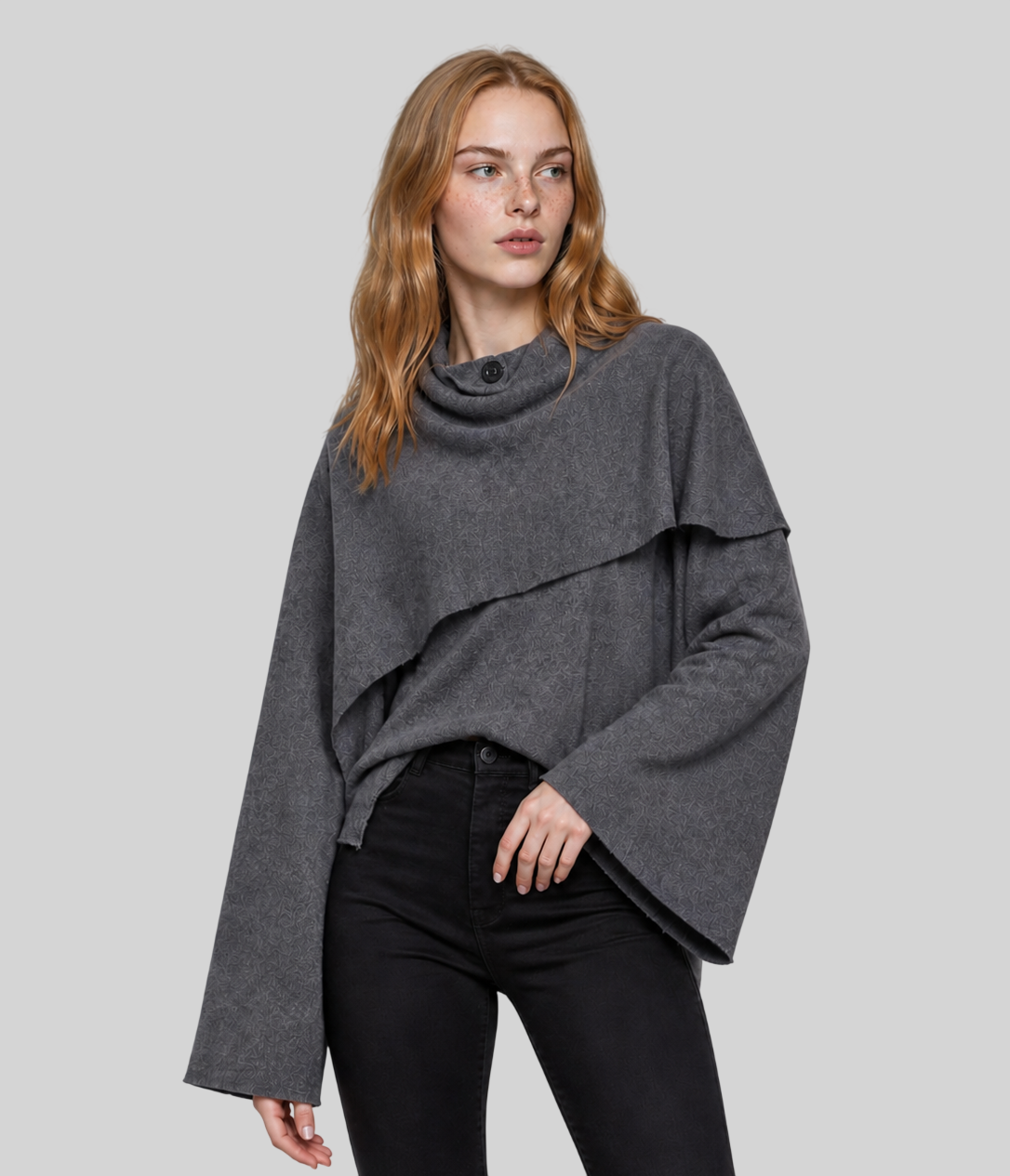 Eleganter Damen Cape Mantel – Strick Poncho mit Schal-Kragen