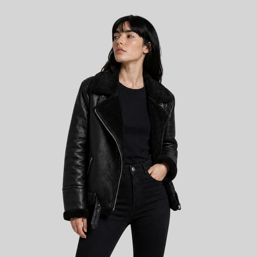 Warme Oversize Damenjacke mit Kunstfell – Wintermantel aus Kunstleder