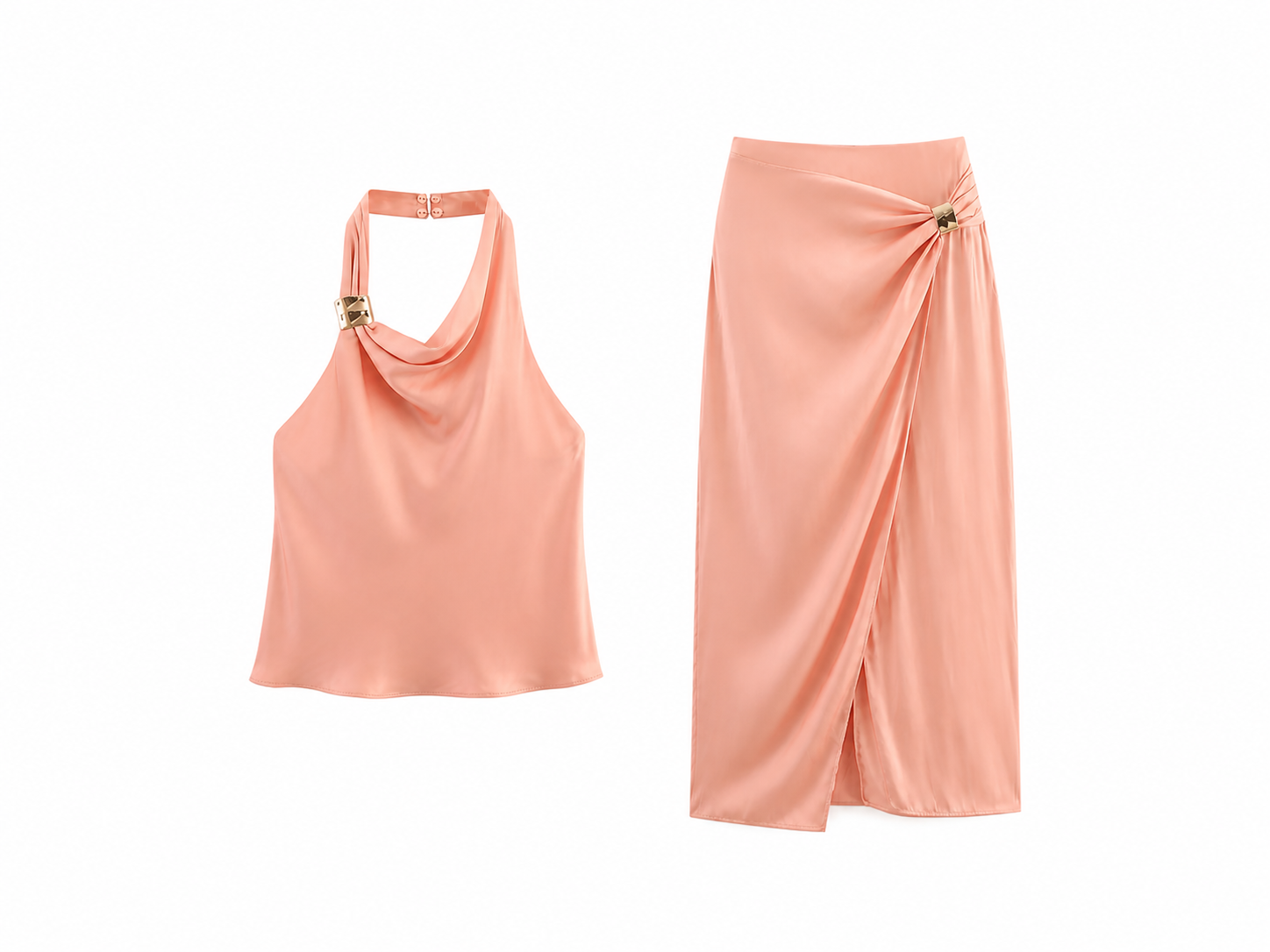 Zweiteiliges Damen-Set – Plissee-Midirock mit rückenfreiem Neckholder-Top