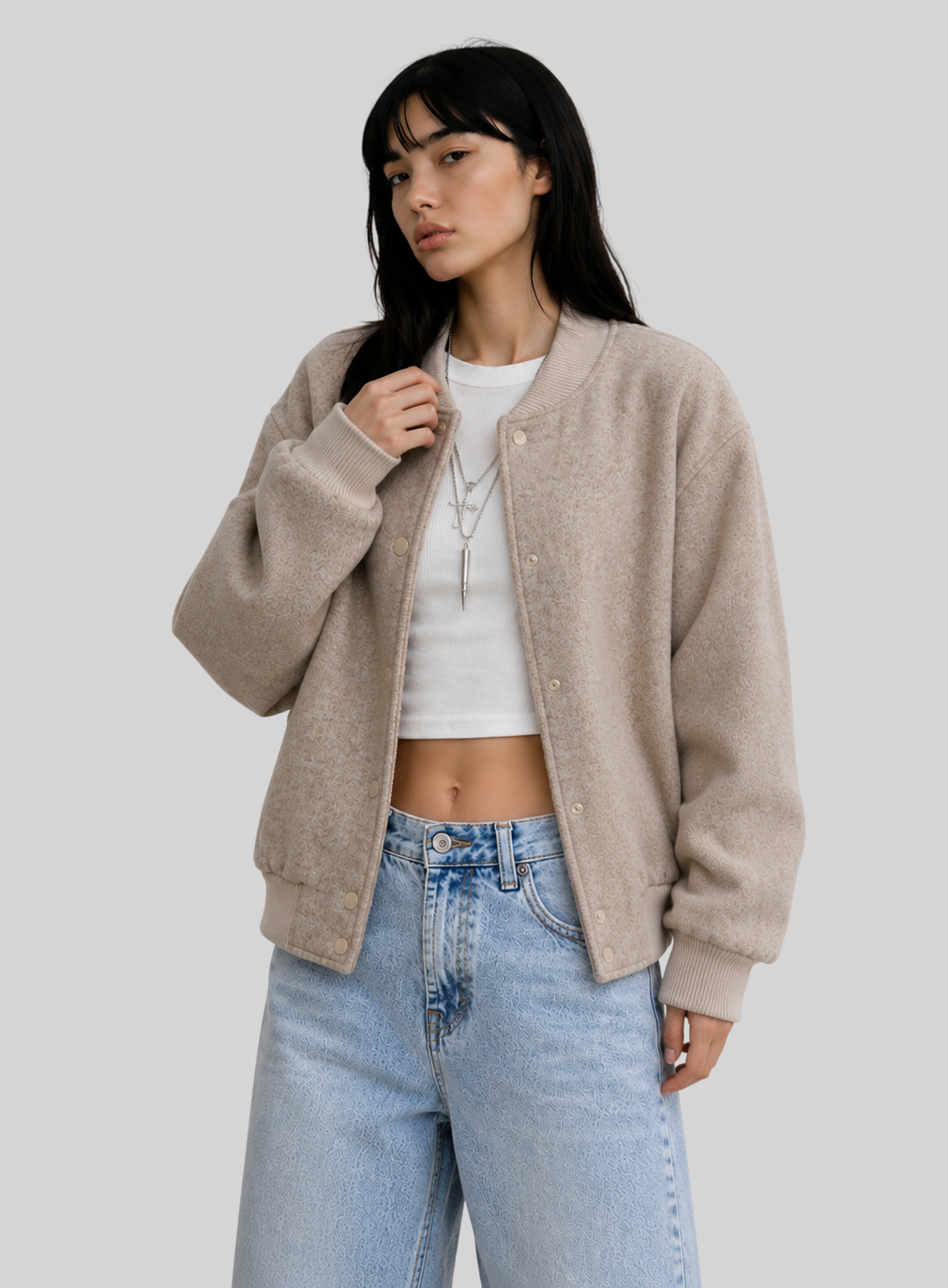 Damen-Bomberjacke aus weichem Fleece – cropped, warm und stylisch