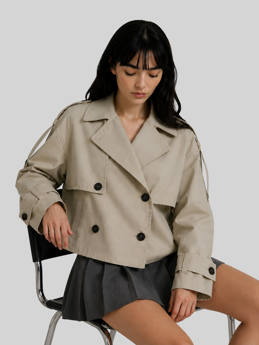 Kurzer Damen-Trenchcoat – zweireihige Cropped-Jacke im eleganten Look