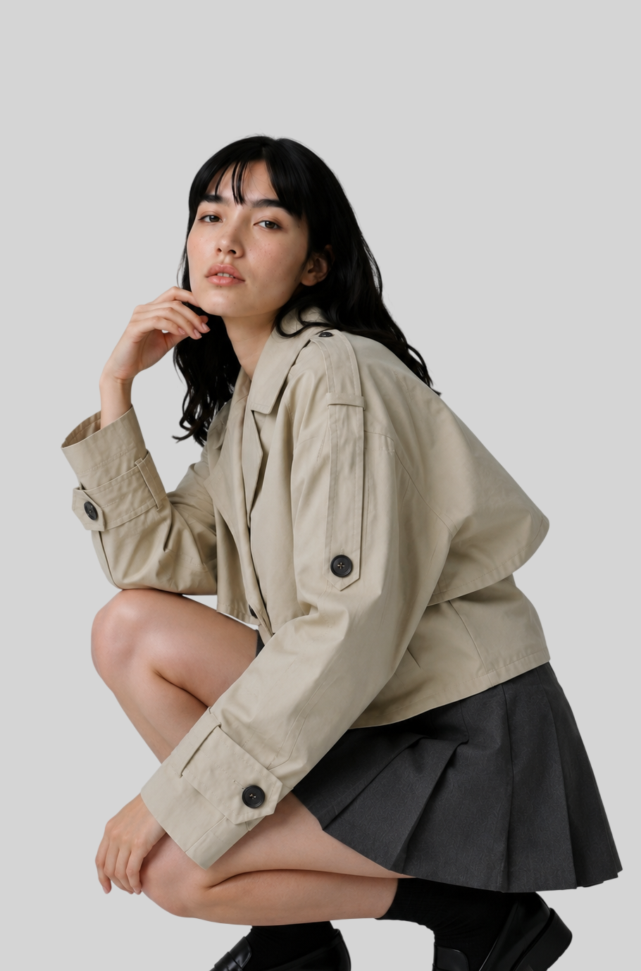Kurzer Damen-Trenchcoat – zweireihige Cropped-Jacke im eleganten Look
