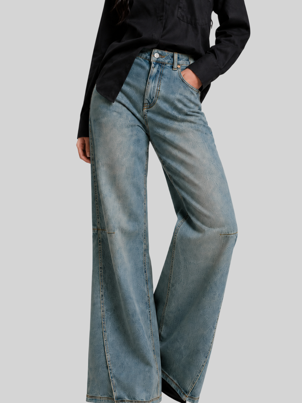 Low-Waist-Jeans für Damen – ausgestellte Denim-Hose mit Schlitz