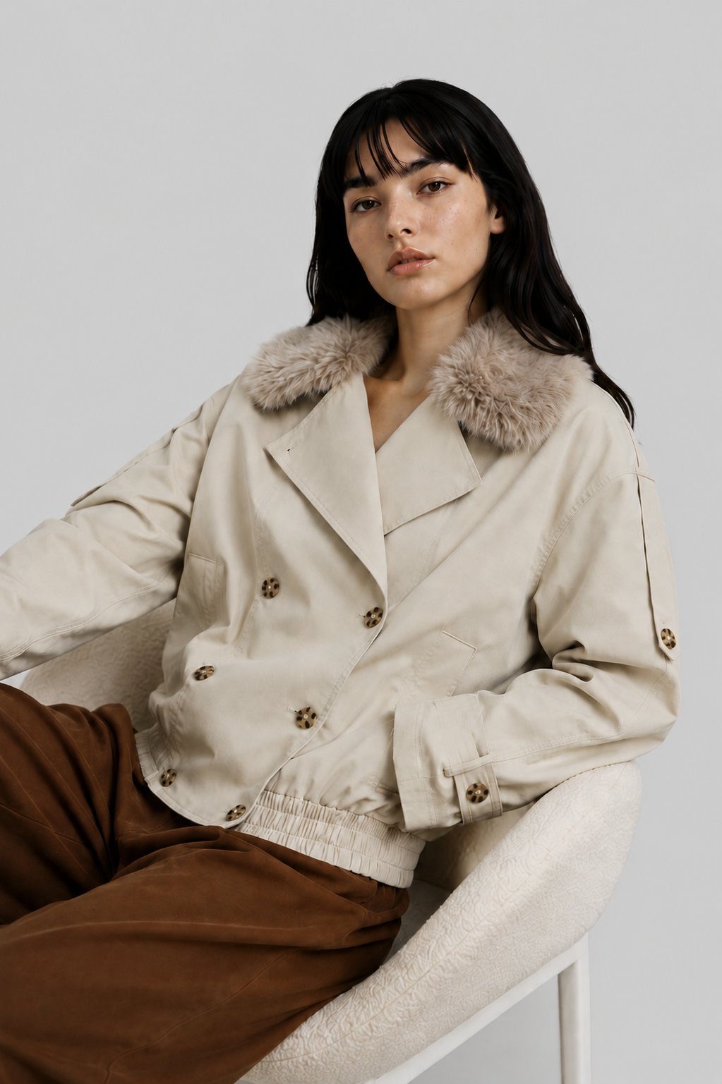 Damenjacke im Trenchcoat-Stil – kurz, zweireihig und stilvoll