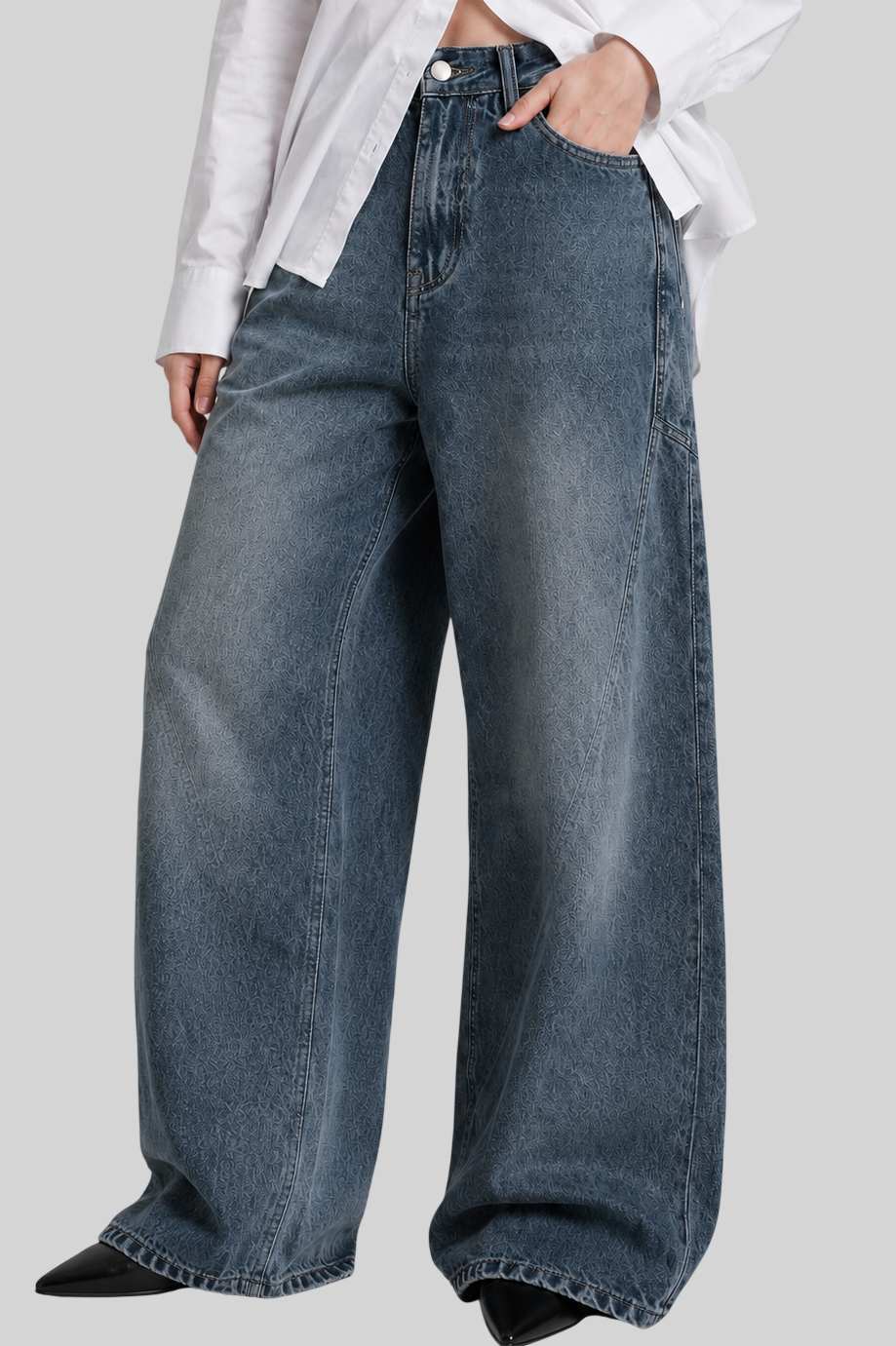 High-Waist-Jeans für Damen – weite Passform mit modernem Patchwork-Design