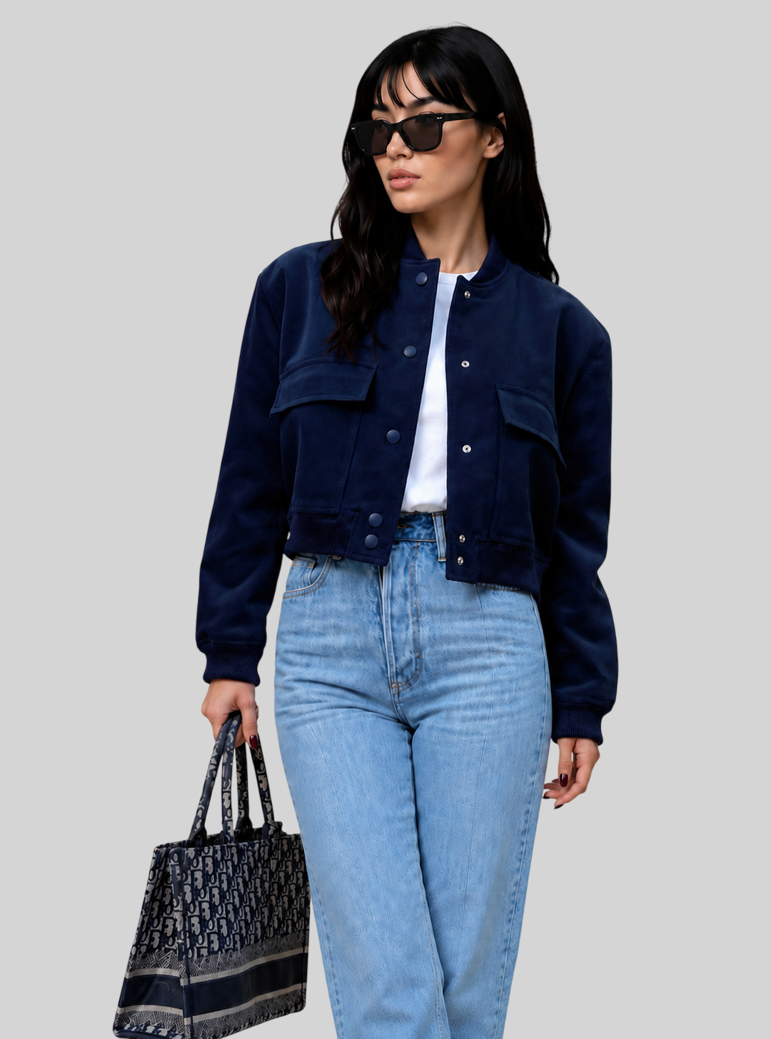 Moderne Damen Cropped Bomberjacke – Langarm Fashion Jacke