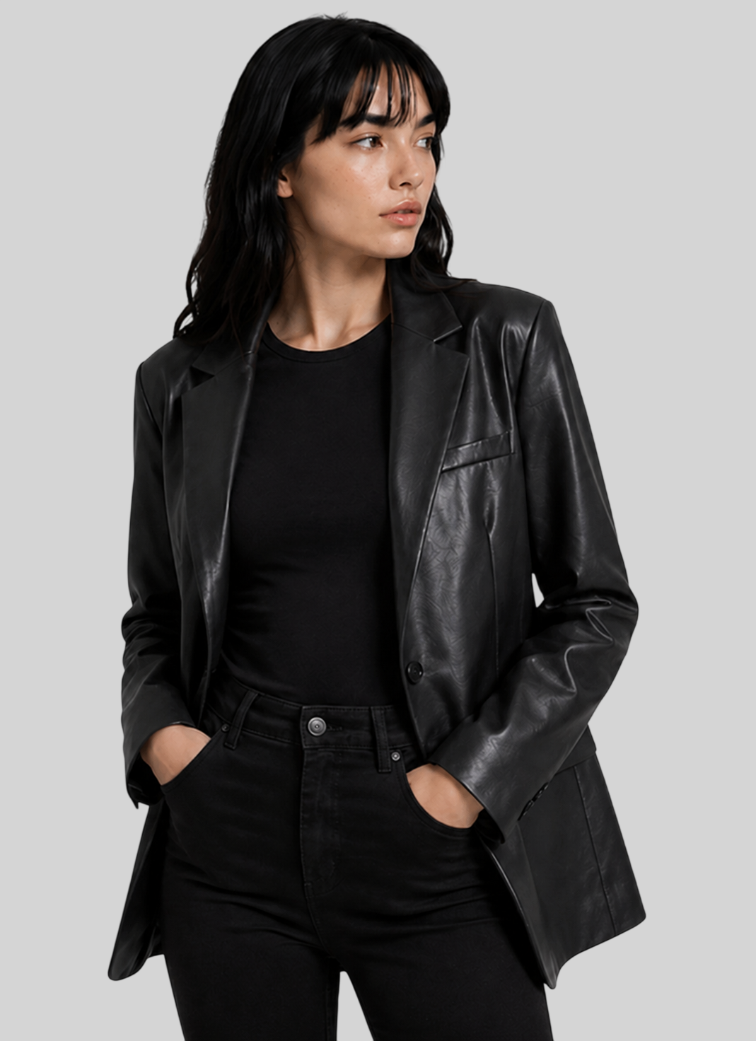Eleganter Damenblazer aus Kunstleder – Stilvoller Langblazer