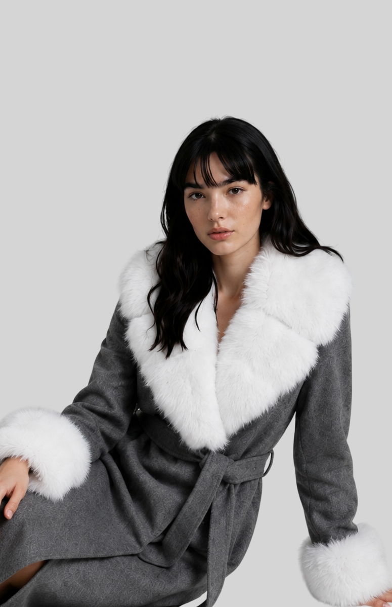 Eleganter Wollmantel mit Echtpelzkragen – Damen Wintermantel aus Wollmischung