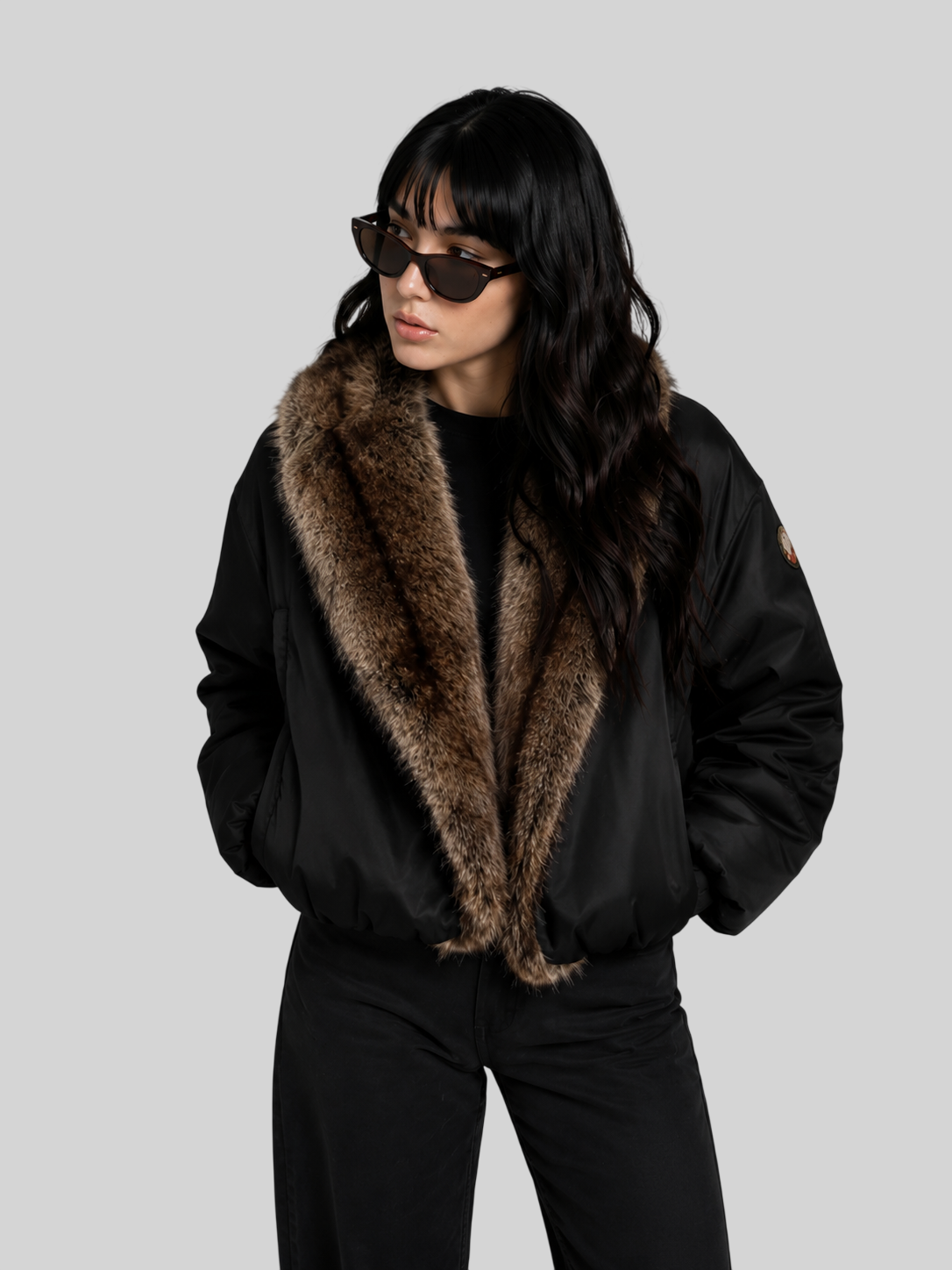 Modische Damen Jacke aus Kunstfell & Baumwolle – Lockere Passform, Reverskragen, Taschen, Frühjahrs-Outwear 2026