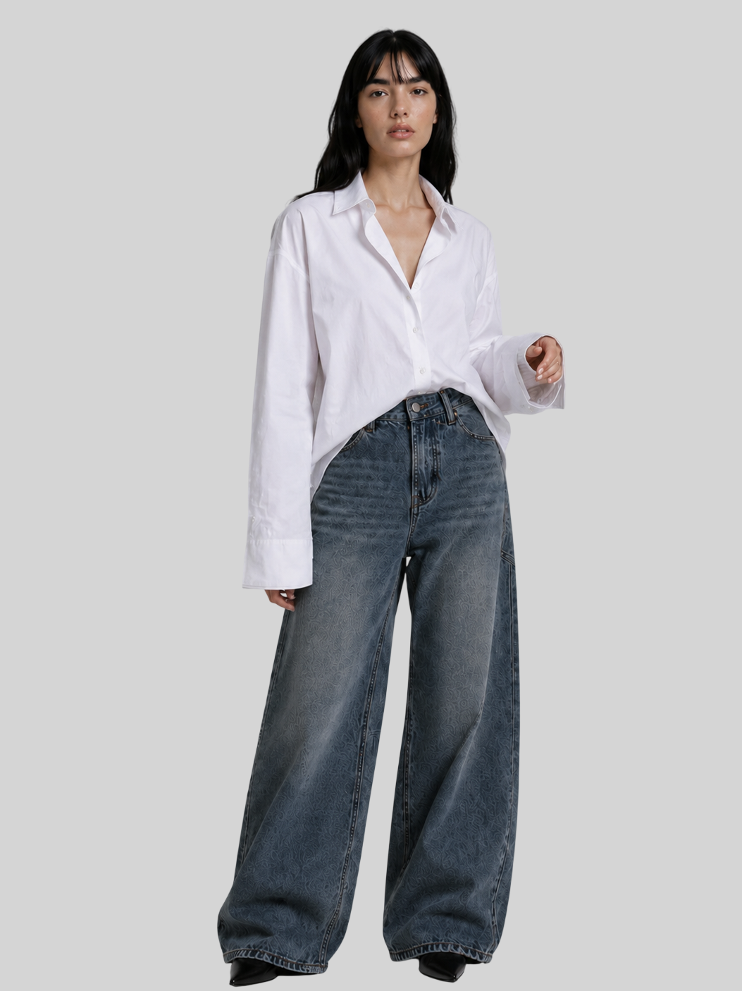 High-Waist-Jeans für Damen – weite Passform mit modernem Patchwork-Design