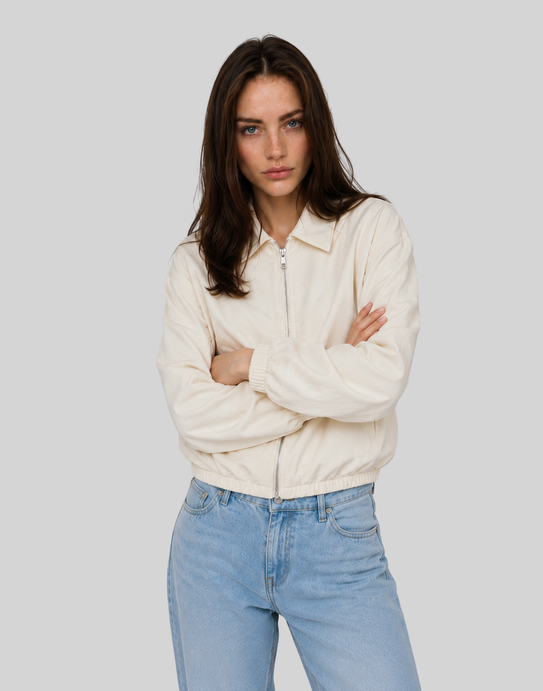 Stylische Damen Cropped Bomberjacke – Leichte College Jacke