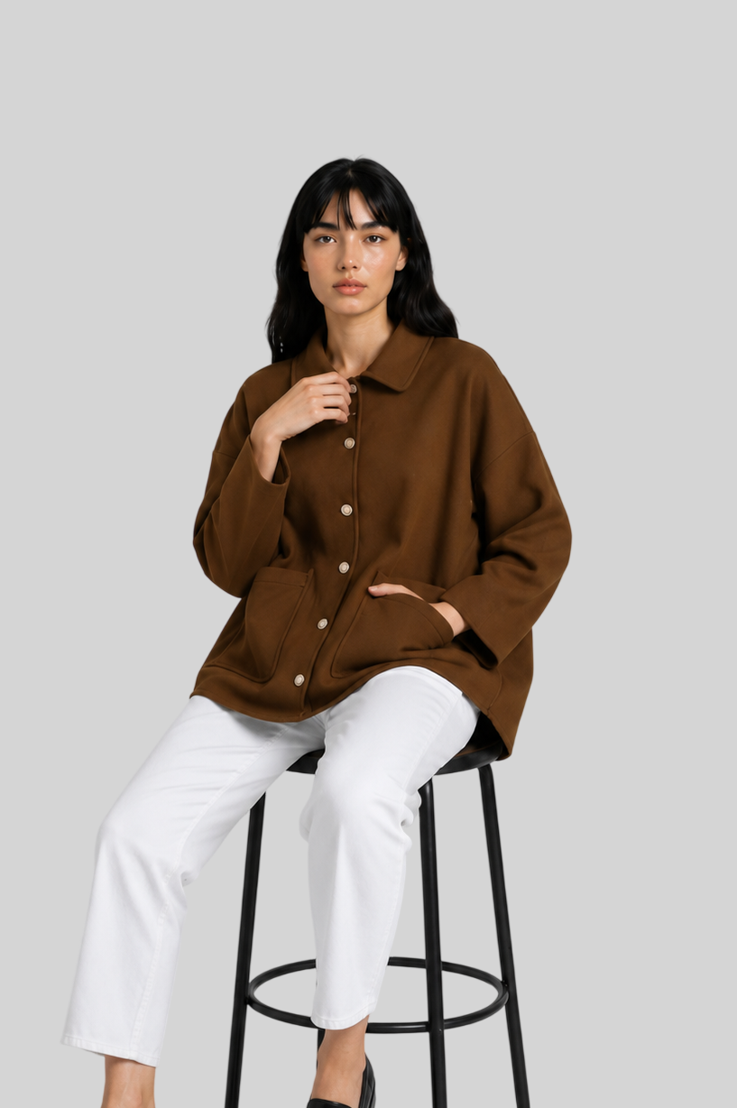 Zeitlose Damen Jacke – Einfarbig mit Knopfleiste