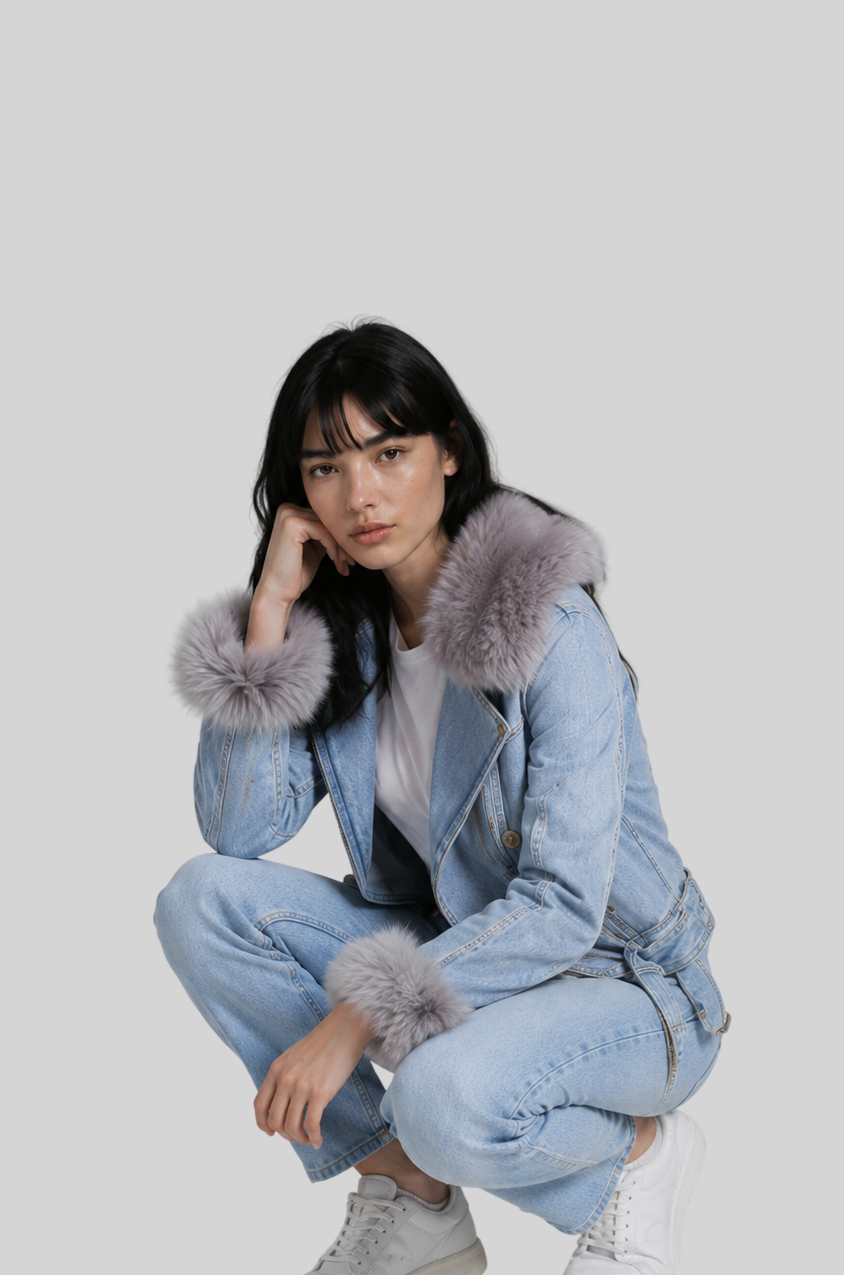 Gefütterte Damen Jeansjacke – Winterjacke mit Abnehmbarem Kunstfell-Innenfutter