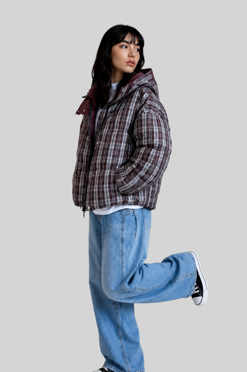 Karierte Damen Winterjacke mit Kapuze – Warme & Komfortable Jacke