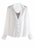 Damen V-Ausschnitt Bluse mit Perlenkette – Elegantes Langarm Top