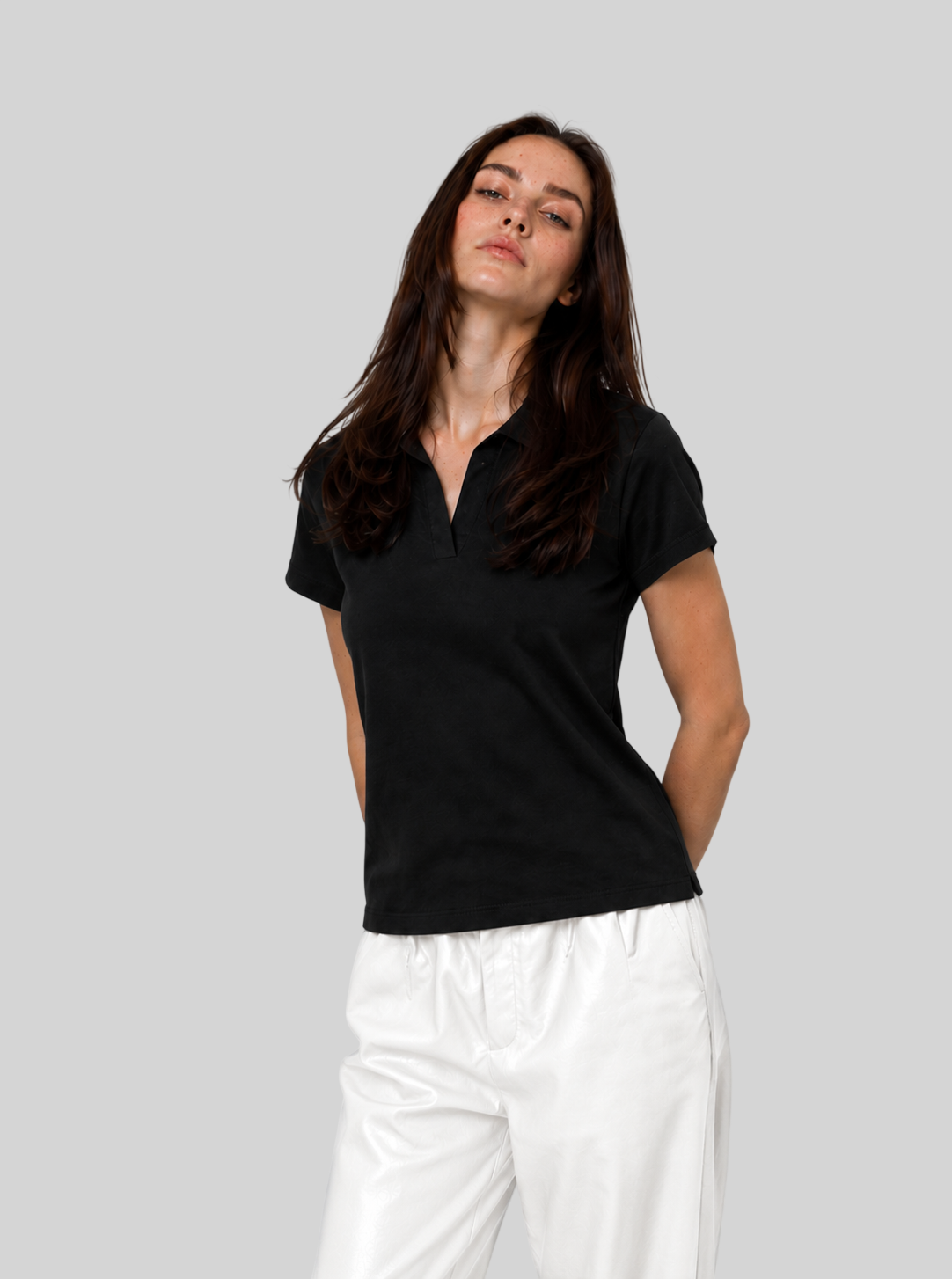 Damen Crop Polo-Shirt – Figurbetontes Basic T-Shirt aus Baumwolle