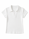 Damen Crop Polo-Shirt – Figurbetontes Basic T-Shirt aus Baumwolle