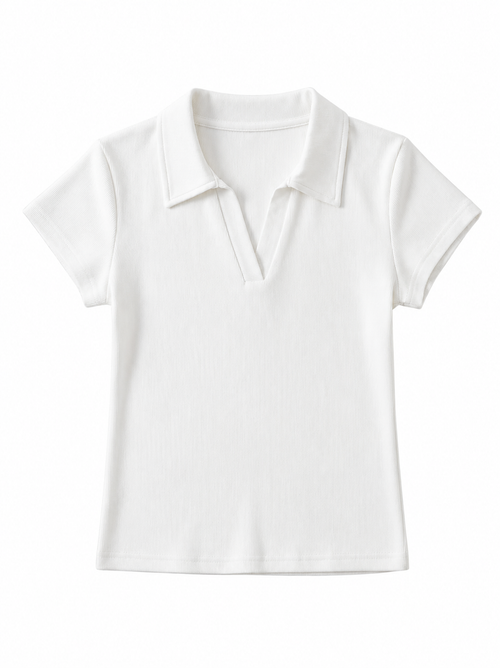 Damen Crop Polo-Shirt – Figurbetontes Basic T-Shirt aus Baumwolle