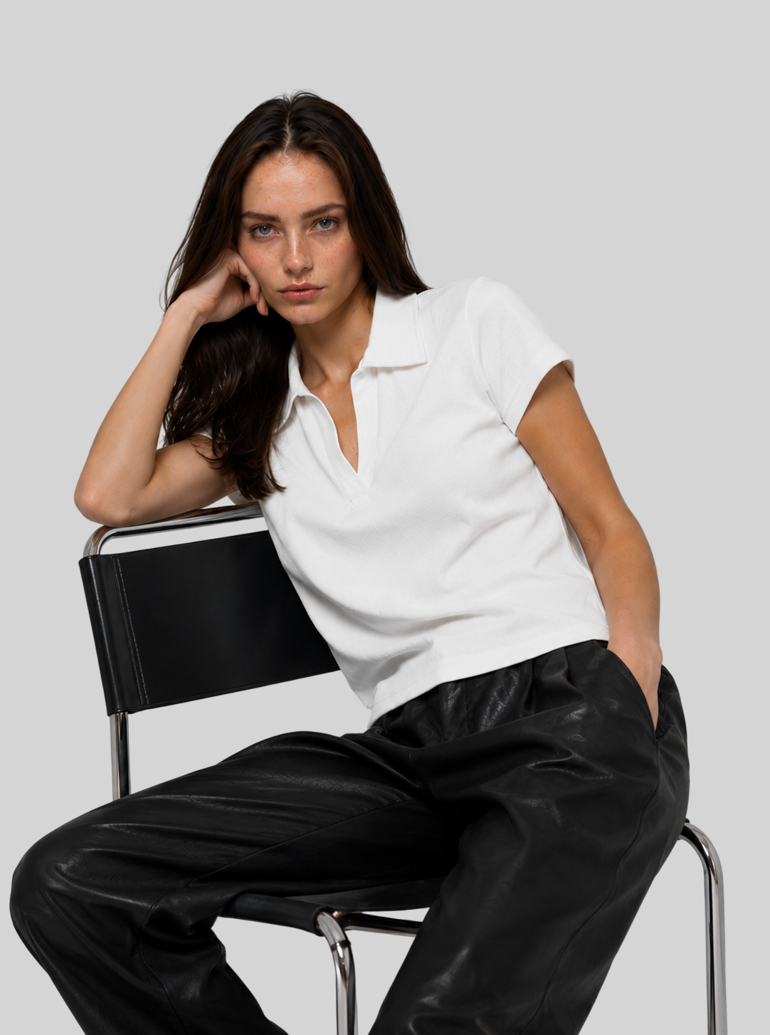 Damen Crop Polo-Shirt – Figurbetontes Basic T-Shirt aus Baumwolle