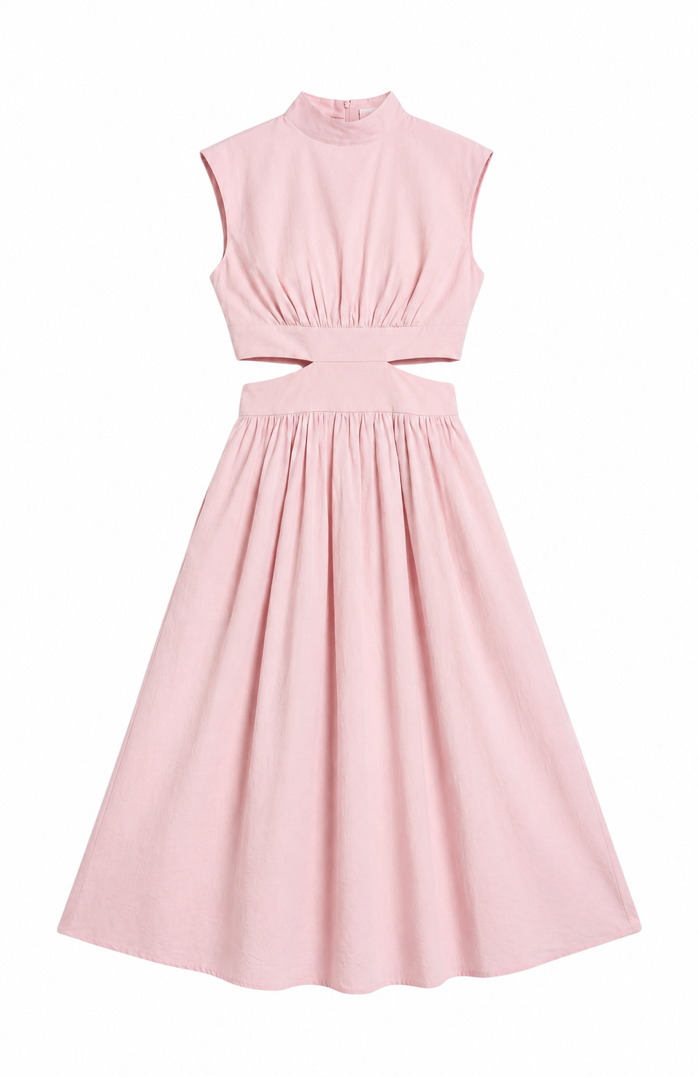 Stilvolles Damen Midikleid – Ärmellos, Stehkragen, Tailliert mit Cut-Out Detail