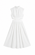 Stilvolles Damen Midikleid – Ärmellos, Stehkragen, Tailliert mit Cut-Out Detail