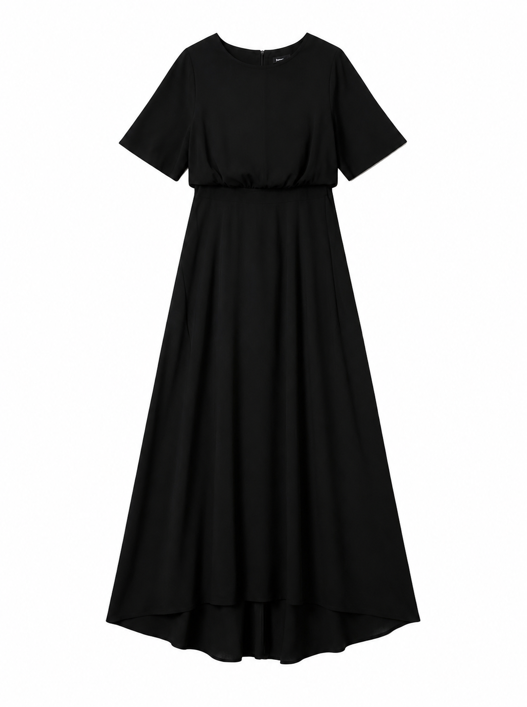 Damen Maxikleid – Lockeres Kleid mit Rundhals, Kurzarm und hoher Taille