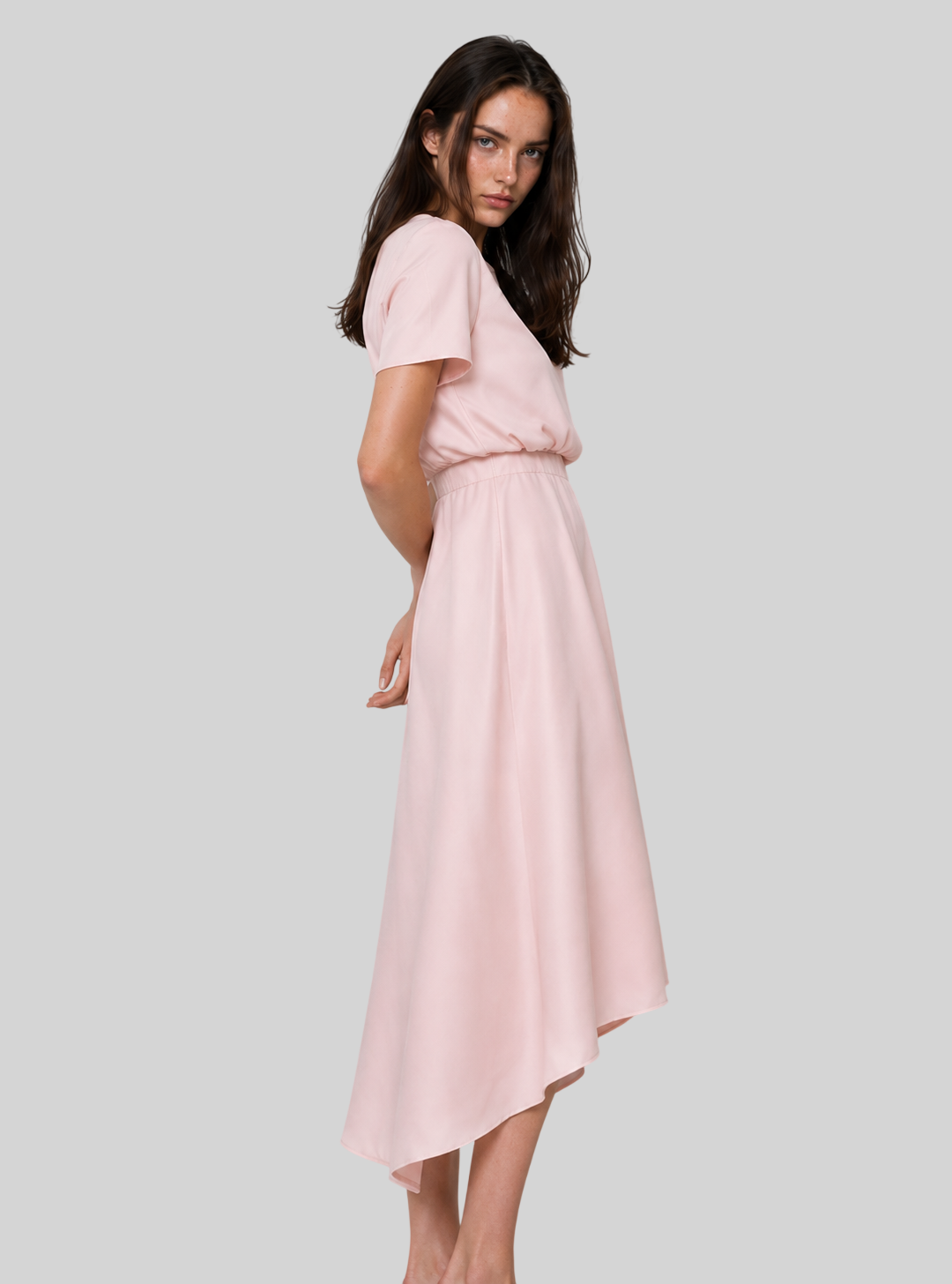 Damen Maxikleid – Lockeres Kleid mit Rundhals, Kurzarm und hoher Taille