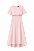 Damen Maxikleid – Lockeres Kleid mit Rundhals, Kurzarm und hoher Taille