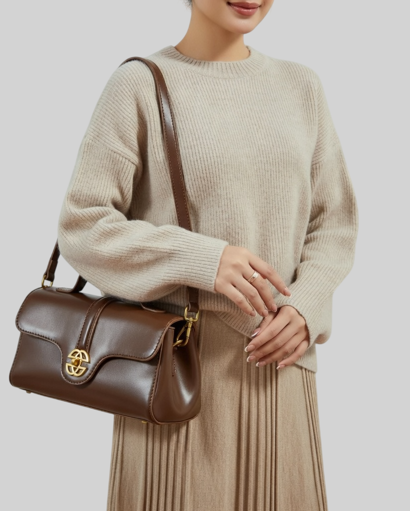 Damen Handtasche aus Echtleder mit Verschluss – Elegante Schultertasche, Premium & Modern