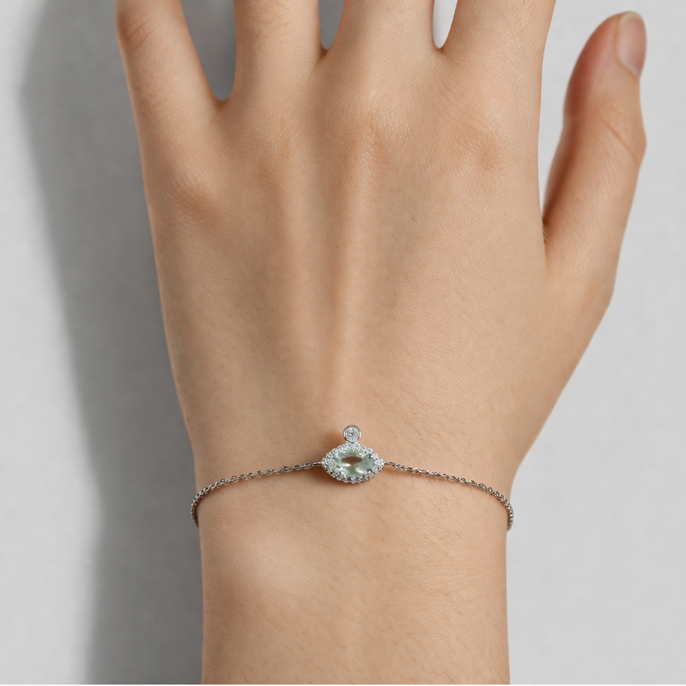Luxus Damen Armband aus 925 Sterling Silber – Blaues Auge mit Zirkonia, vergoldet oder platinbeschichtet, elegant und raffiniert