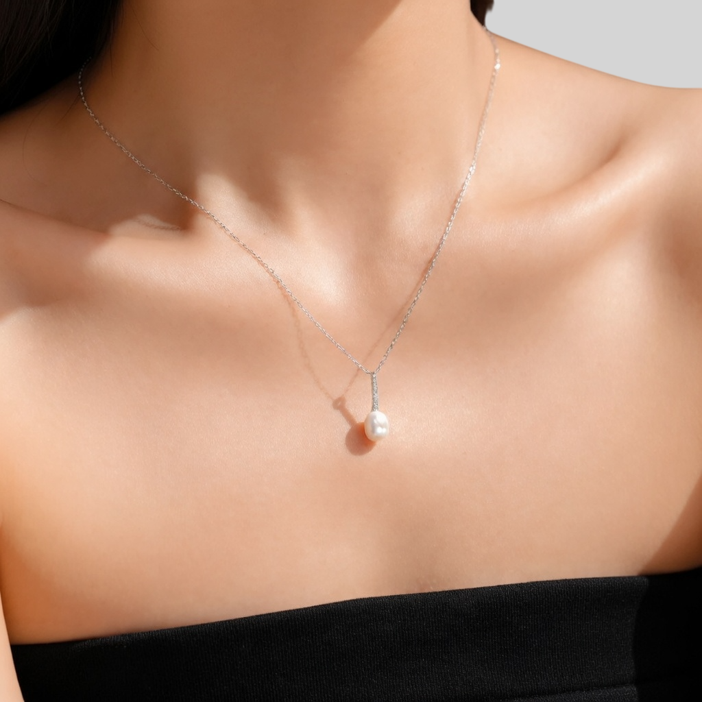 925 Sterling Silber Halskette, vergoldet oder platinbeschichtet, mit Perle & bunten Zirkonia – Geometrischer Anhänger, eleganter Damenschmuck