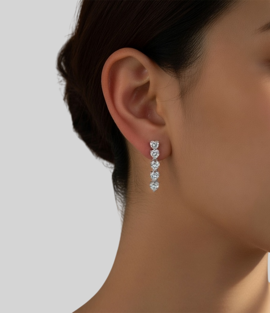 Sterling Silber Herz Ohrringe mit 4mm Zirkonia – Vergoldet oder Platinbeschichtet, Hängend mit Kette, Minimalistisch & Elegant